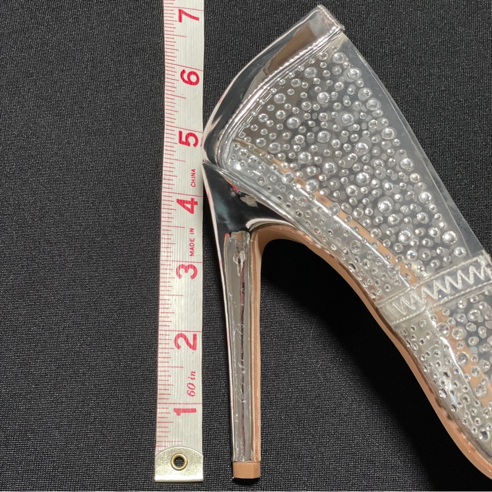 STEVE MADDEN Rhinestone Clear Plastic / Silver Stilettos High Heels 6.5 - Picture 14 of 16